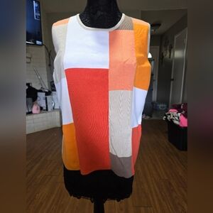 United States Sweaters Orange and Beige Block Tank Top